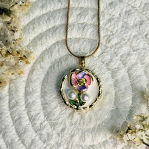 lune bloom pearl & enamel pendant necklace