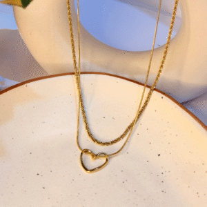 Home lune double layer heart pendant necklace (stainless steel, anti tarnish)