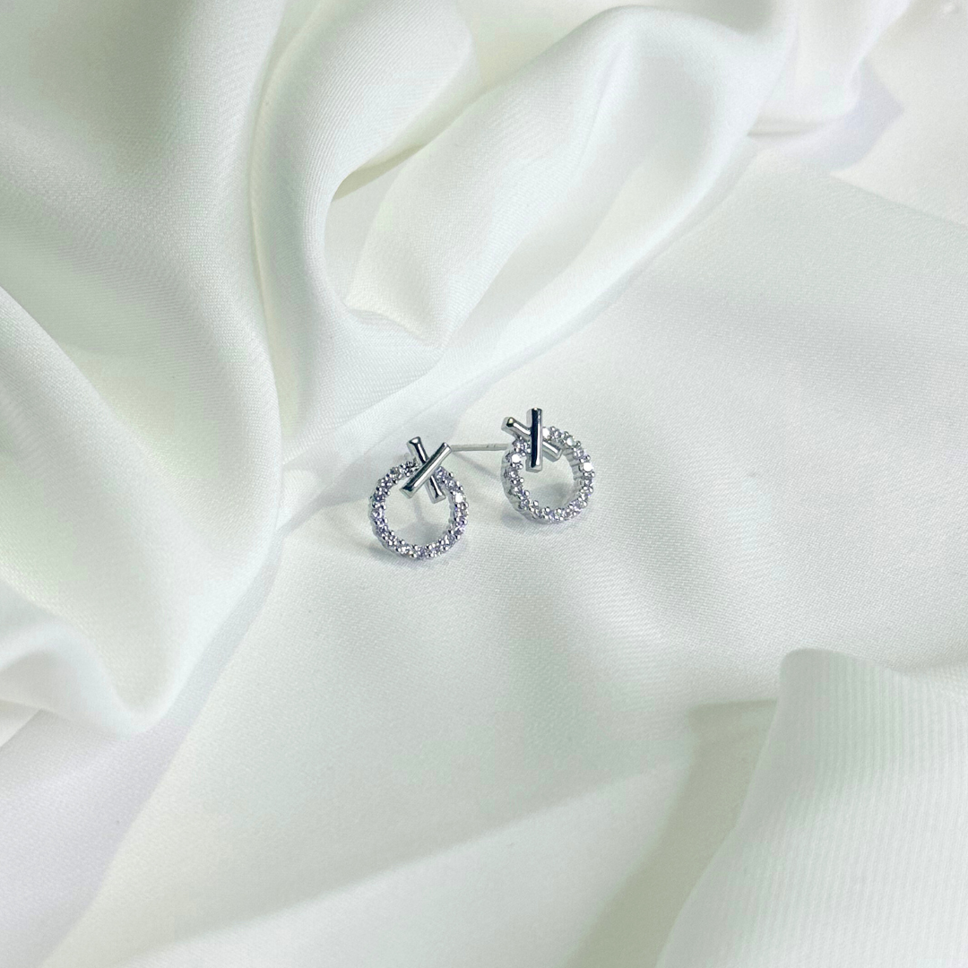 silver crystal loop studs silver crystal loop studs