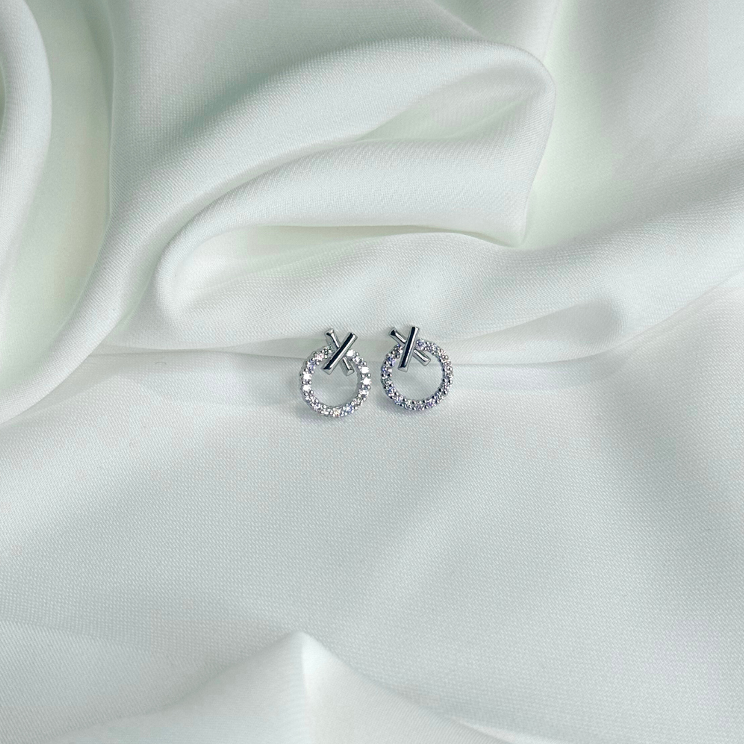 silver crystal loop studs silver crystal loop studs